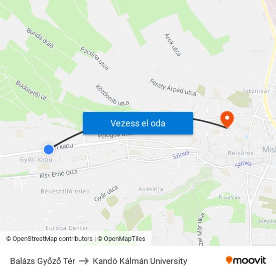 Balázs Győző Tér to Kandó Kálmán University map