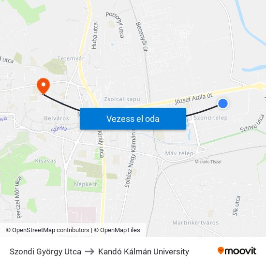 Szondi György Utca to Kandó Kálmán University map