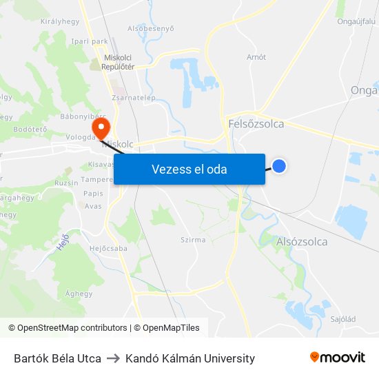Bartók Béla Utca to Kandó Kálmán University map
