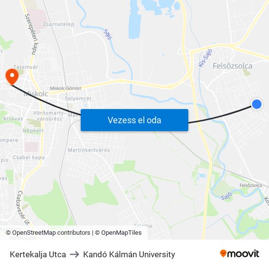 Kertekalja Utca to Kandó Kálmán University map