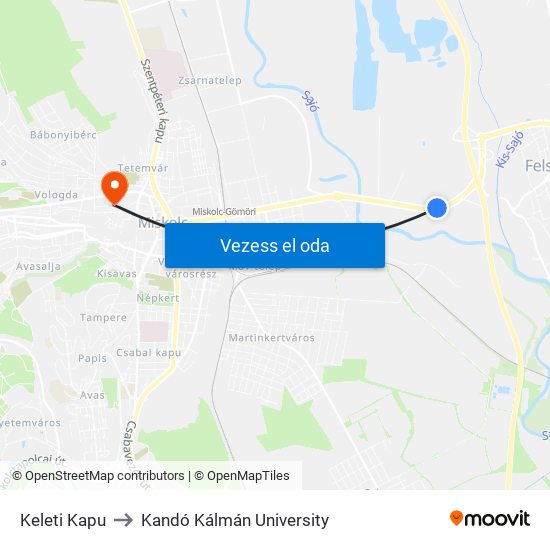 Keleti Kapu to Kandó Kálmán University map