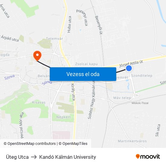 Üteg Utca to Kandó Kálmán University map