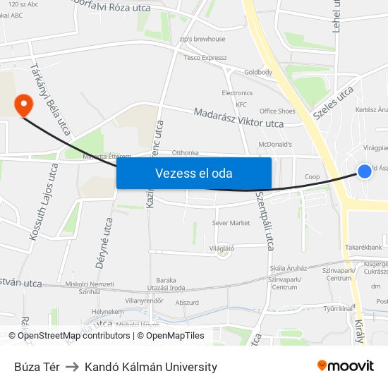 Búza Tér to Kandó Kálmán University map