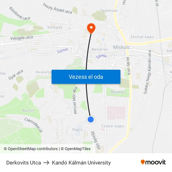 Derkovits Utca to Kandó Kálmán University map