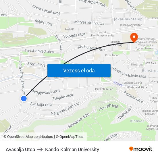 Avasalja Utca to Kandó Kálmán University map