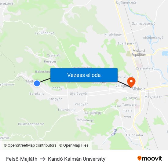 Felső-Majláth to Kandó Kálmán University map