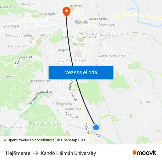 Hejőmente to Kandó Kálmán University map