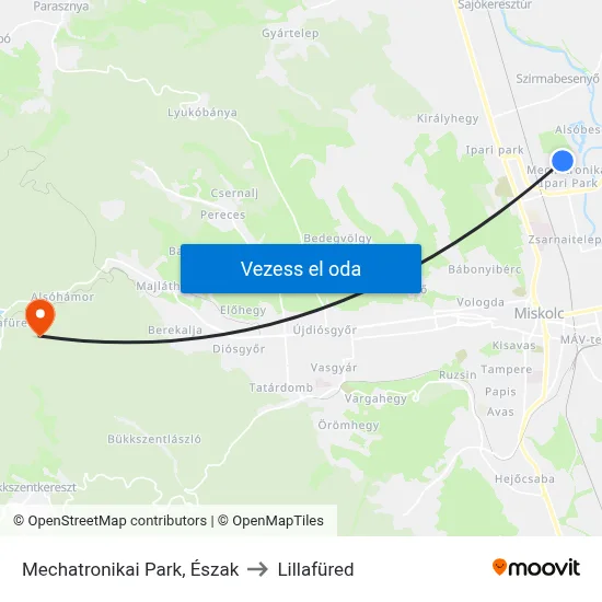 Mechatronikai Park, Észak to Lillafüred map