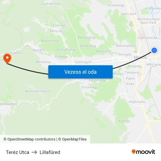 Teréz Utca to Lillafüred map