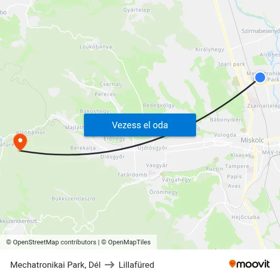 Mechatronikai Park, Dél to Lillafüred map