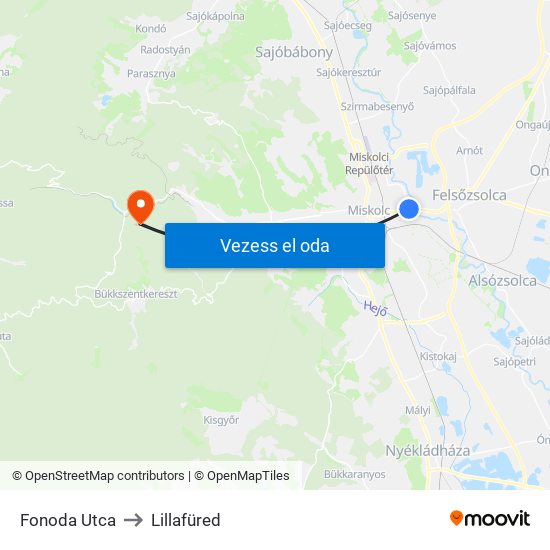 Fonoda Utca to Lillafüred map