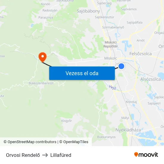 Orvosi Rendelő to Lillafüred map