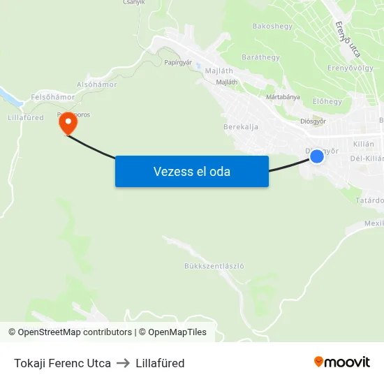 Tokaji Ferenc Utca to Lillafüred map