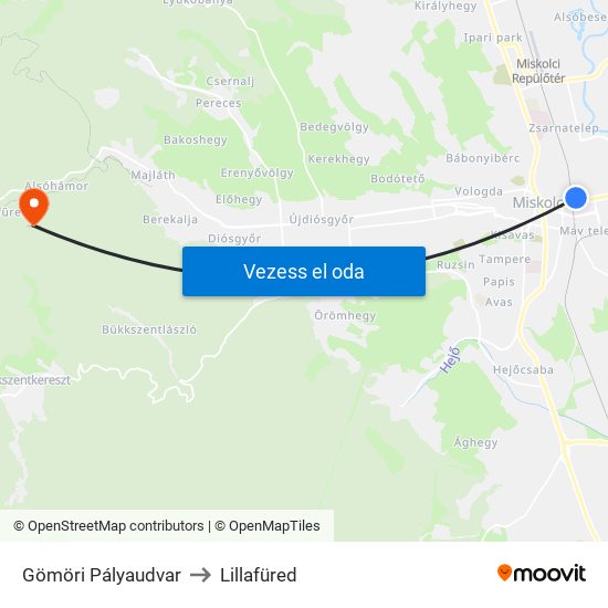 Gömöri Pályaudvar to Lillafüred map
