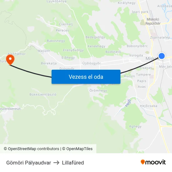Gömöri Pályaudvar to Lillafüred map