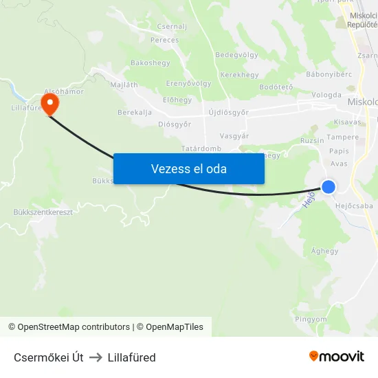 Csermőkei Út to Lillafüred map