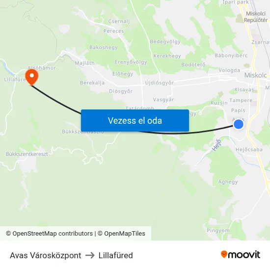 Avas Városközpont to Lillafüred map