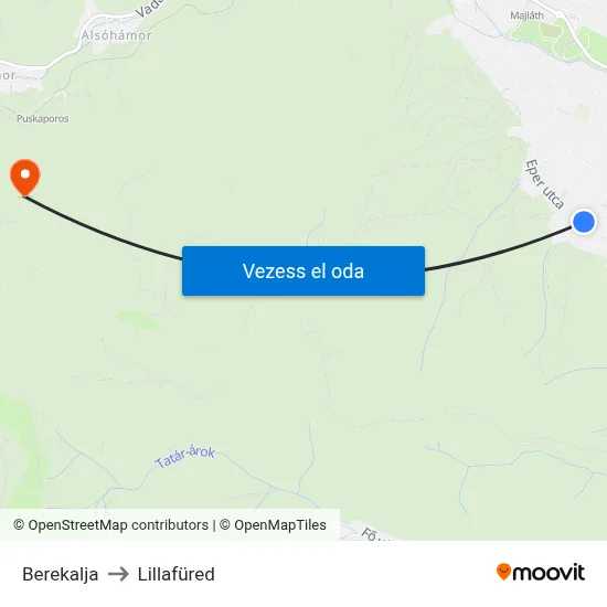 Berekalja to Lillafüred map