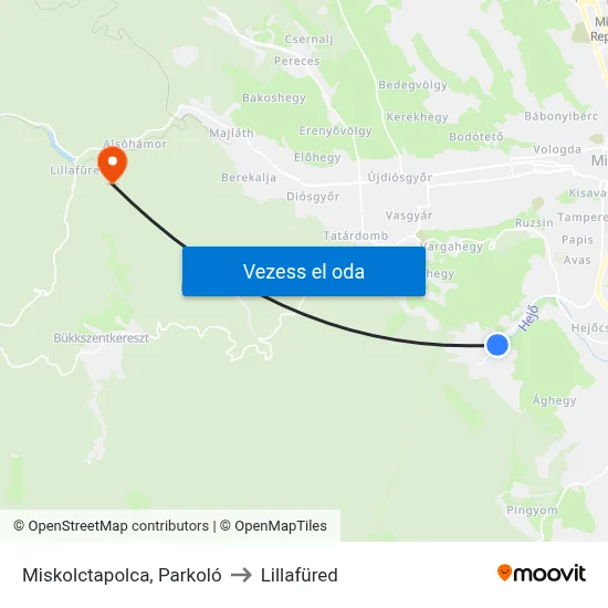 Miskolctapolca, Parkoló to Lillafüred map