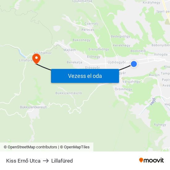 Kiss Ernő Utca to Lillafüred map