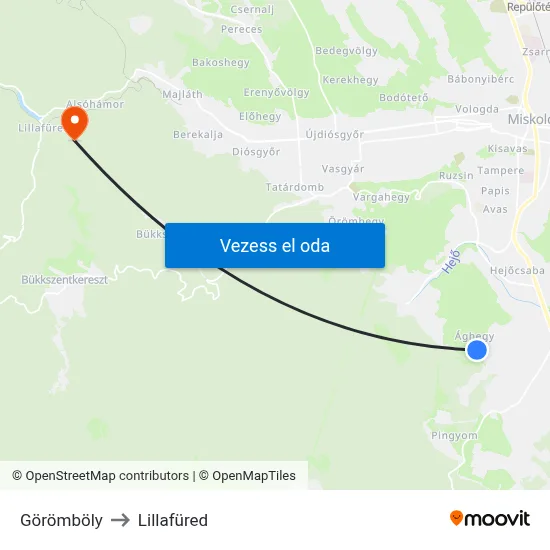 Görömböly to Lillafüred map