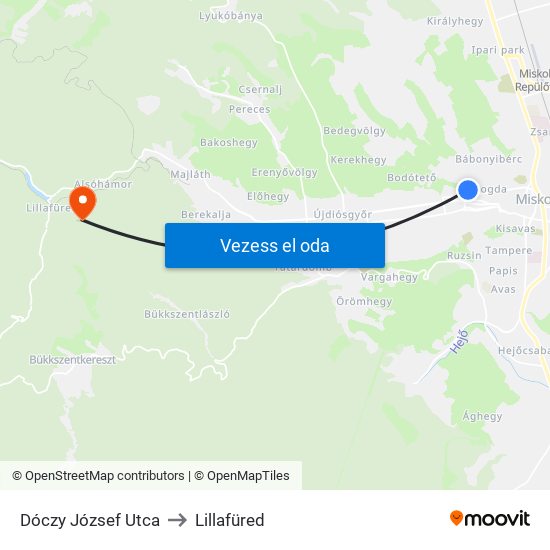 Dóczy József Utca to Lillafüred map