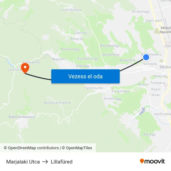 Marjalaki Utca to Lillafüred map