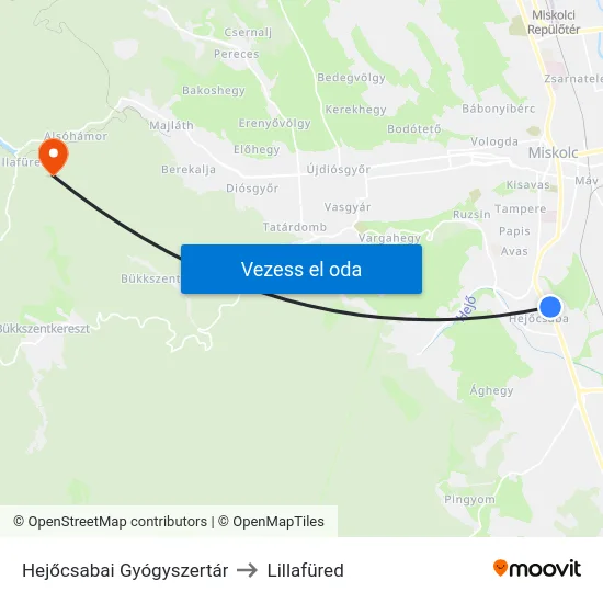 Hejőcsabai Gyógyszertár to Lillafüred map