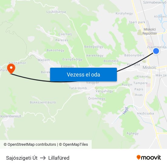 Sajószigeti Út to Lillafüred map