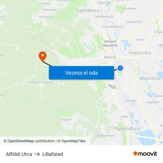 Alföldi Utca to Lillafüred map