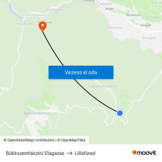 Bükkszentlászlói Elágazás to Lillafüred map