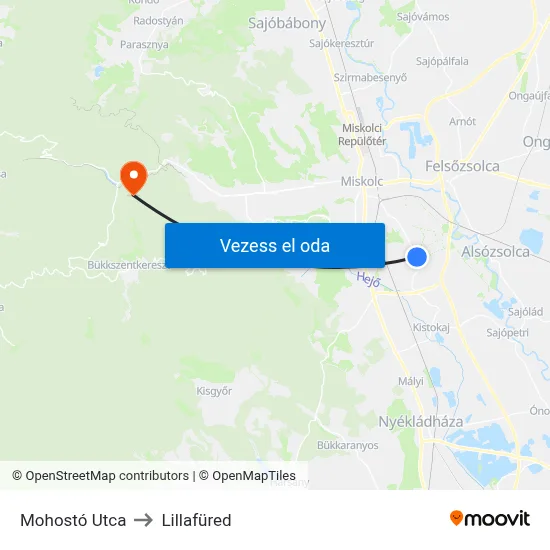 Mohostó Utca to Lillafüred map