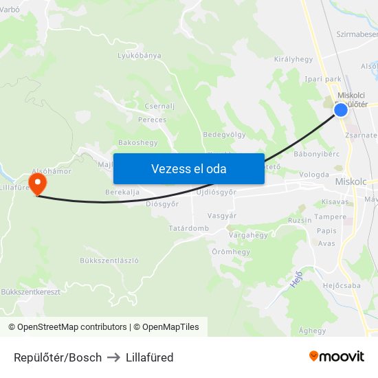 Repülőtér/Bosch to Lillafüred map