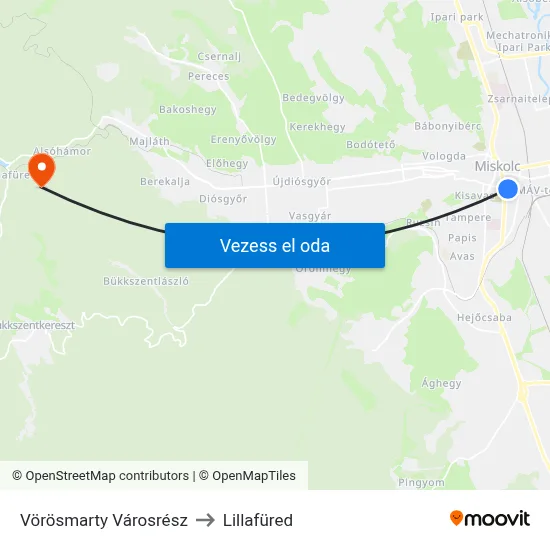 Vörösmarty Városrész to Lillafüred map