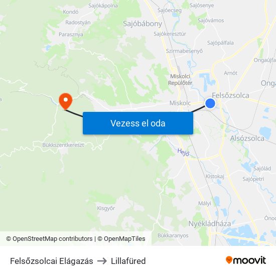 Felsőzsolcai Elágazás to Lillafüred map