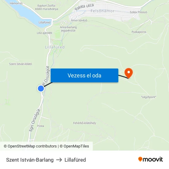 Szent István-Barlang to Lillafüred map