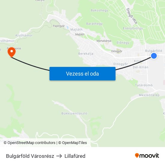 Bulgárföld Városrész to Lillafüred map