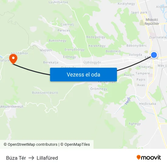 Búza Tér to Lillafüred map
