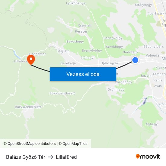 Balázs Győző Tér to Lillafüred map