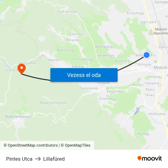 Pintes Utca to Lillafüred map