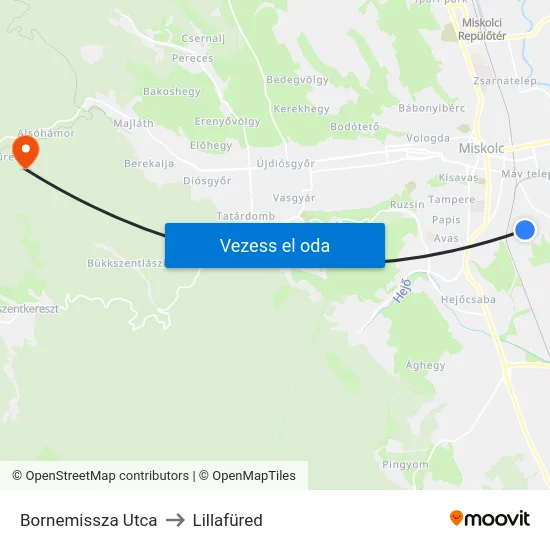Bornemissza Utca to Lillafüred map