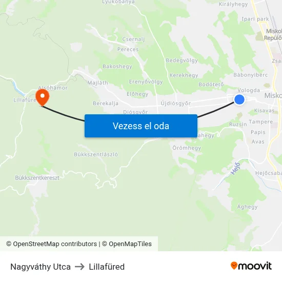 Nagyváthy Utca to Lillafüred map