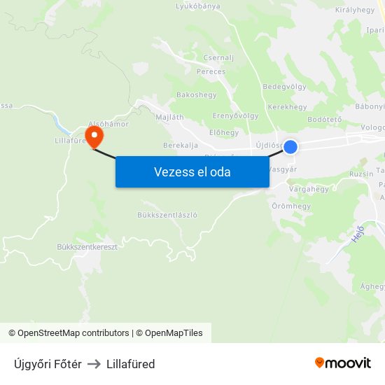Újgyőri Főtér to Lillafüred map
