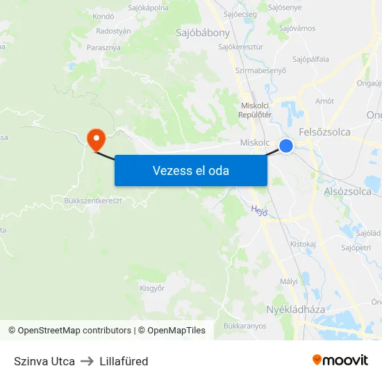 Szinva Utca to Lillafüred map