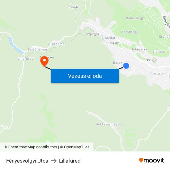 Fényesvölgyi Utca to Lillafüred map