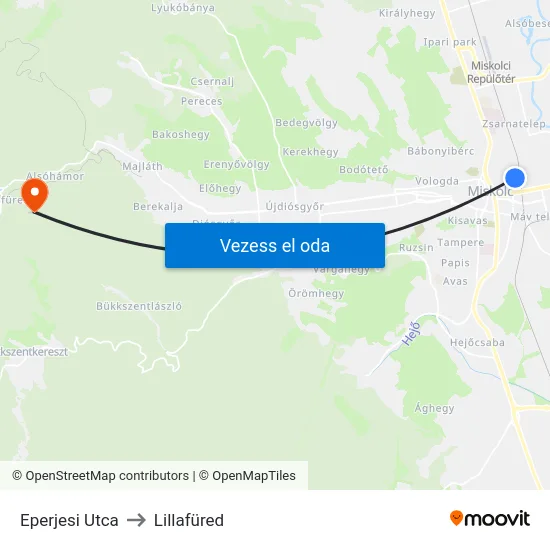 Eperjesi Utca to Lillafüred map