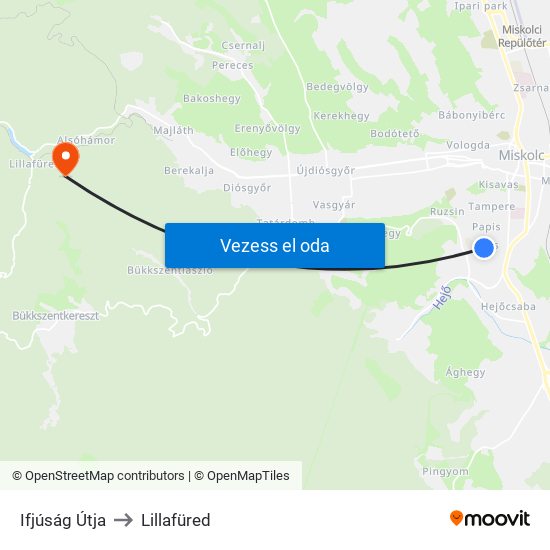 Ifjúság Útja to Lillafüred map