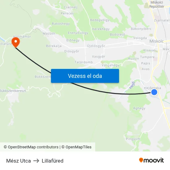 Mész Utca to Lillafüred map