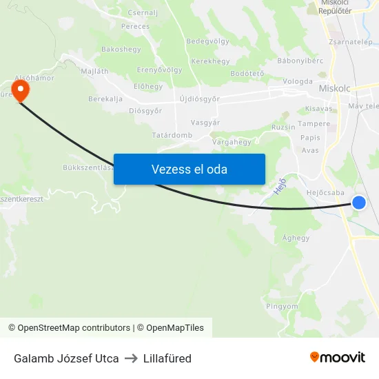 Galamb József Utca to Lillafüred map