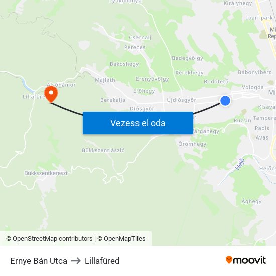 Ernye Bán Utca to Lillafüred map